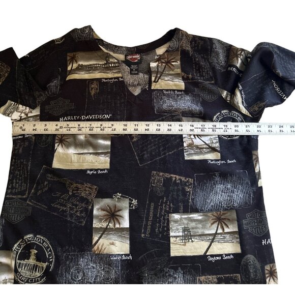Harley-Davidson Womens Black & Tan Scenic Print Tunic Top XL Viscose - Picture 8 of 9